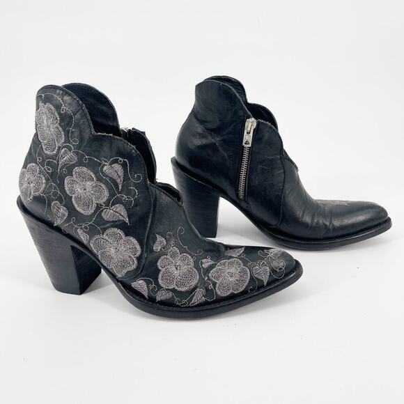 Old Gringo Black Pansy II Floral Embroidered Western Cowgirl Ankle Boot size 6.5 - Picture 1 of 10
